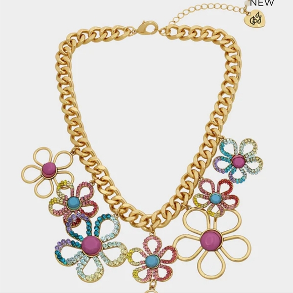 BETSEY LOVE FEST OPEN HEART BIB NECKLACE PASTEL MULTI - Picture 9 of 11